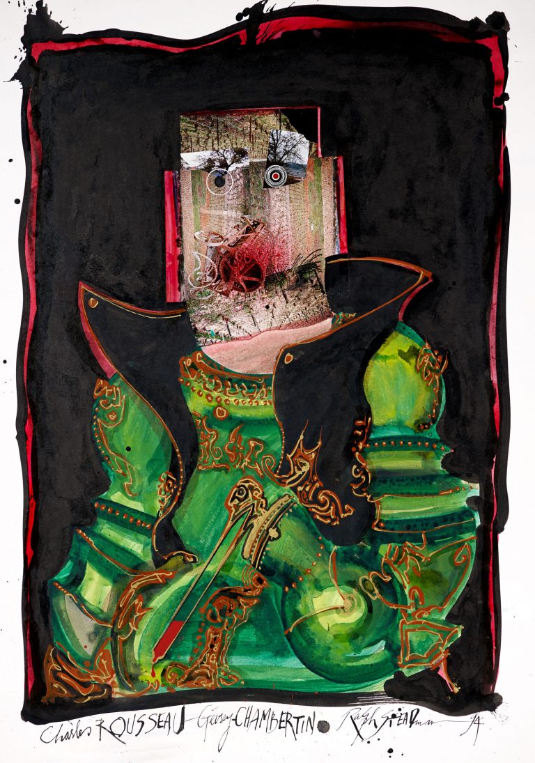 Portrait of wine maker Charles Rousseau by Ralph Steadman for Oddbins, wine merchants